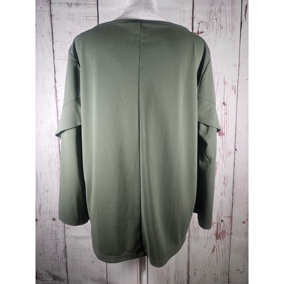 Ann Taylor Factory Womens Flowly Ruffle Sleeve Blouse SIZE L Green - Picture 5 of 6